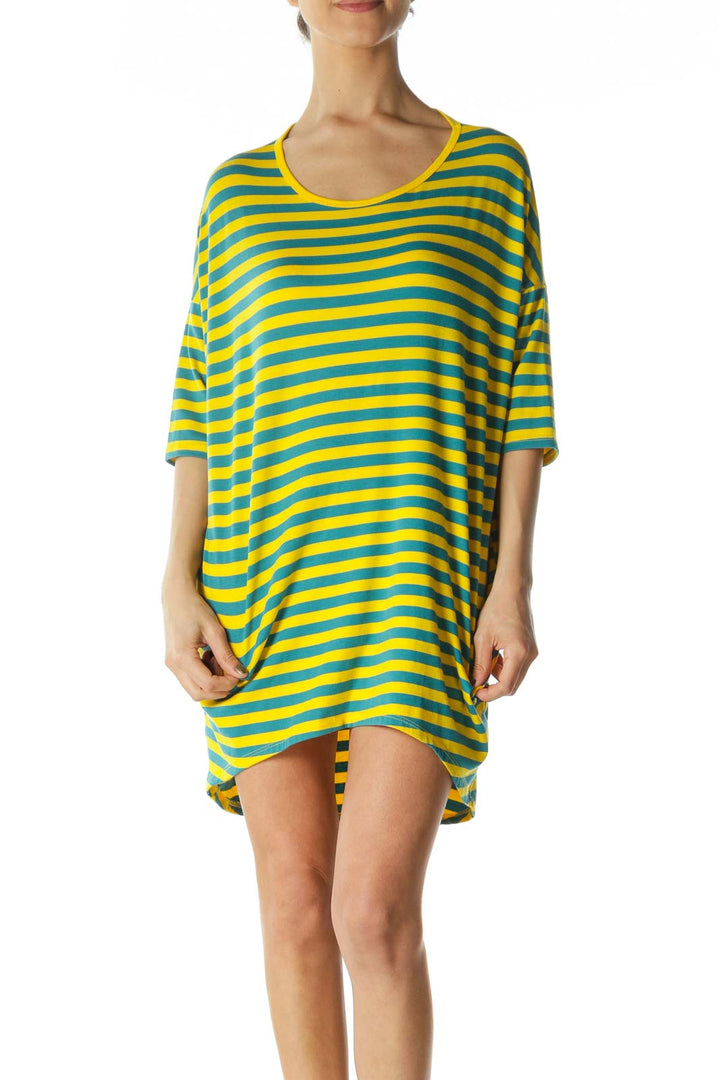 Yellow and Blue Striped Shirt Dress