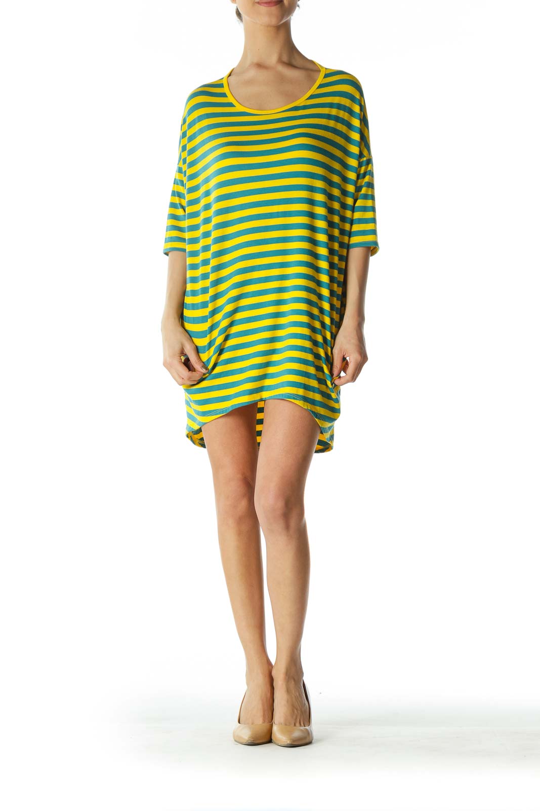 Yellow and Blue Striped Shirt Dress