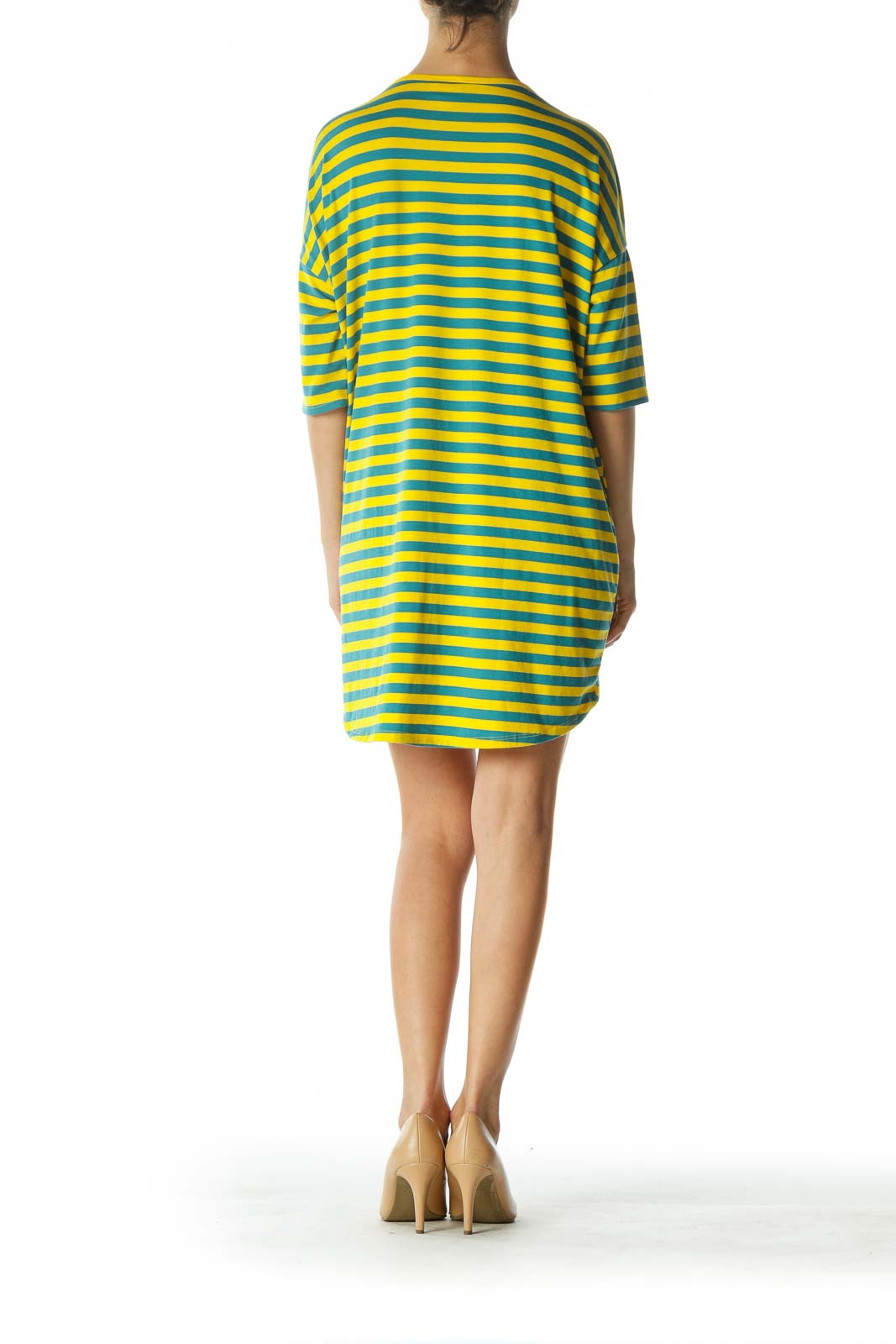 Yellow and Blue Striped Shirt Dress