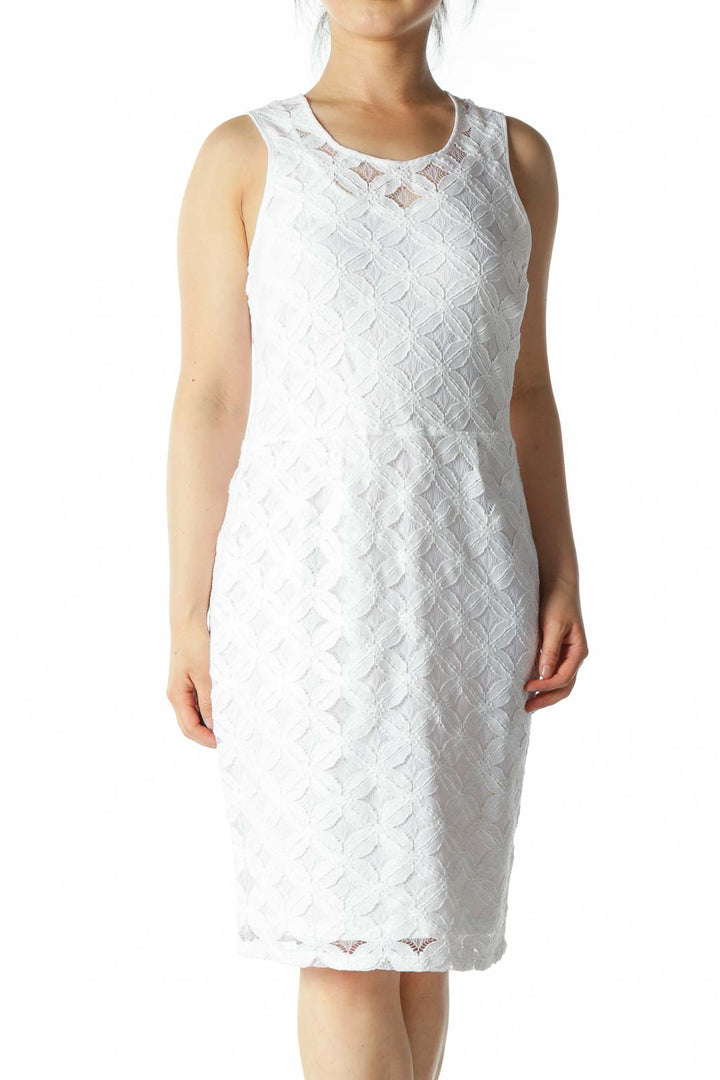 White A-Line Dress with Floral Pattern