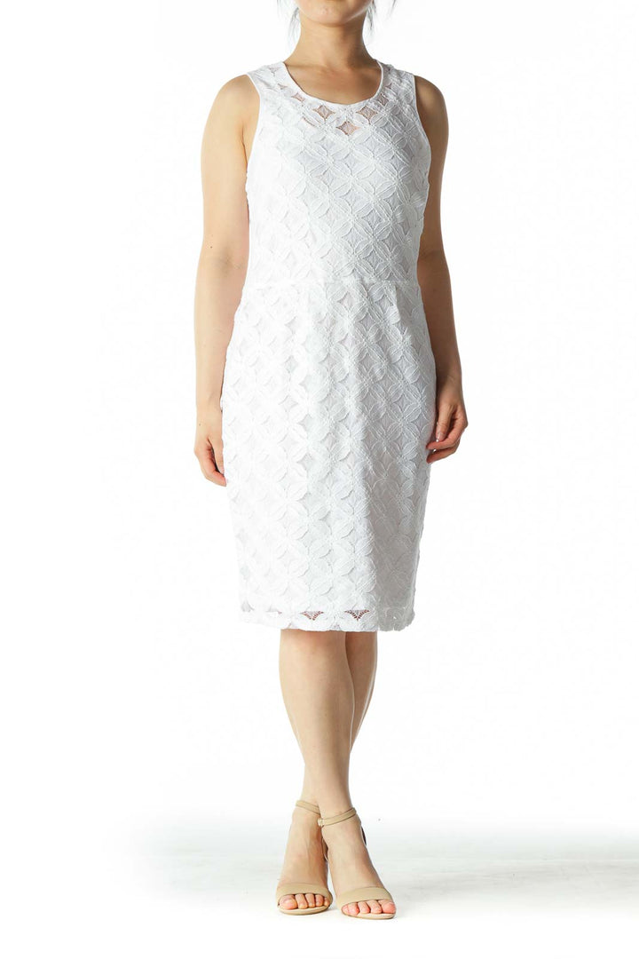 White A-Line Dress with Floral Pattern