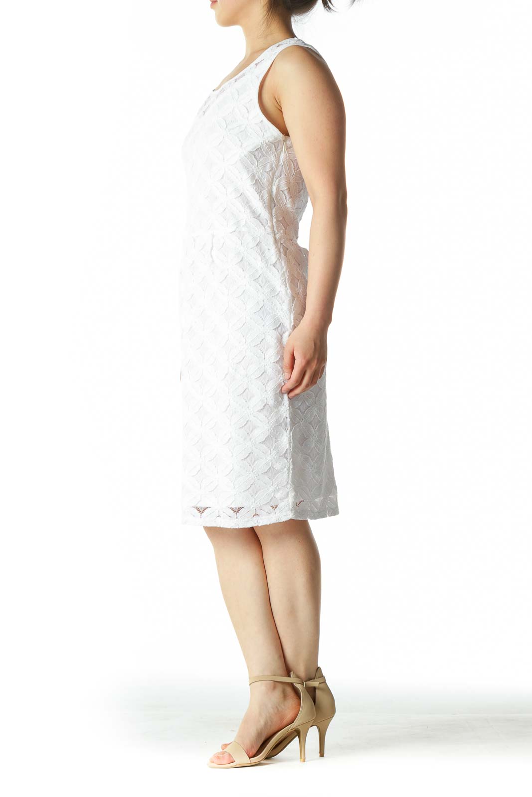 White A-Line Dress with Floral Pattern