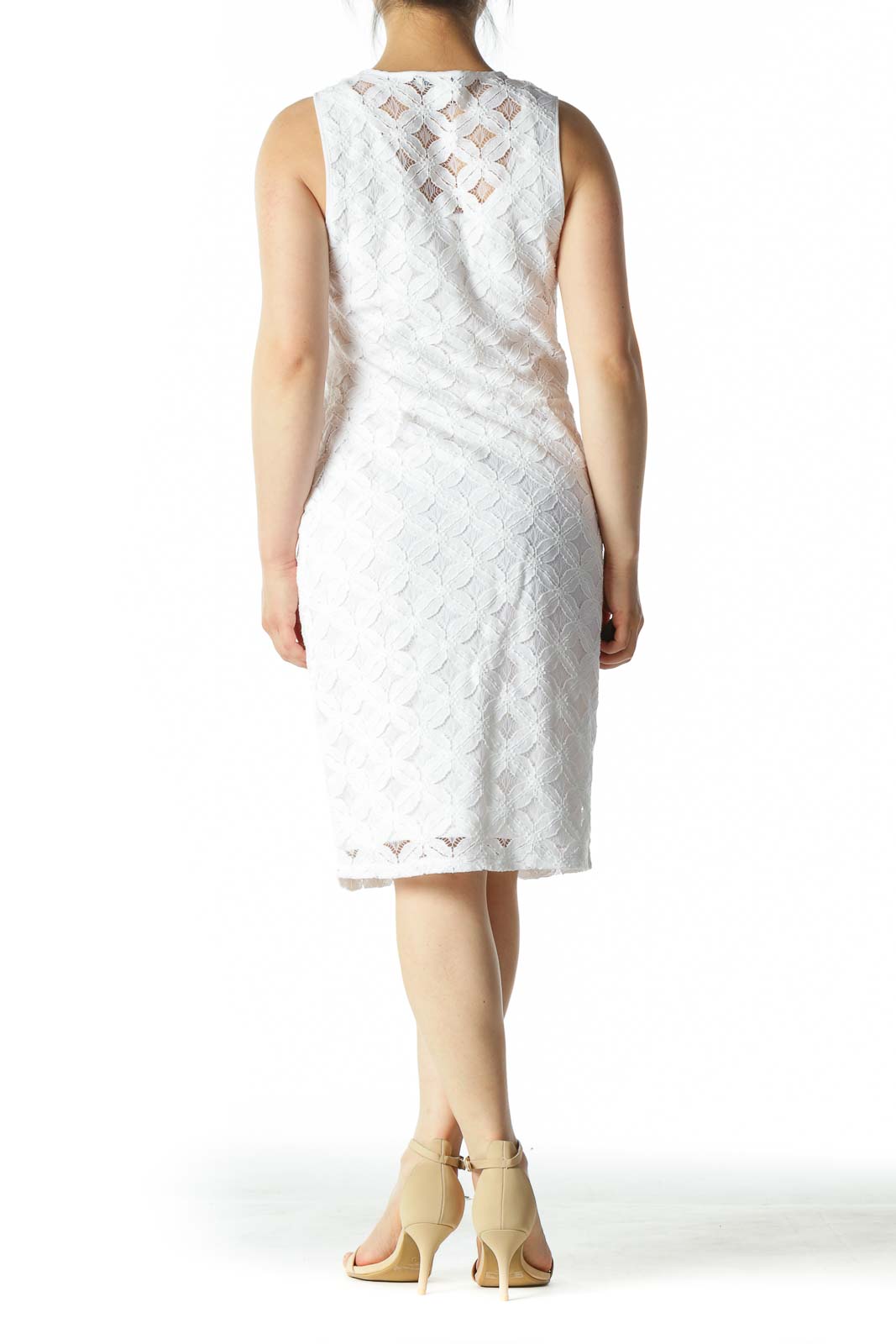 White A-Line Dress with Floral Pattern