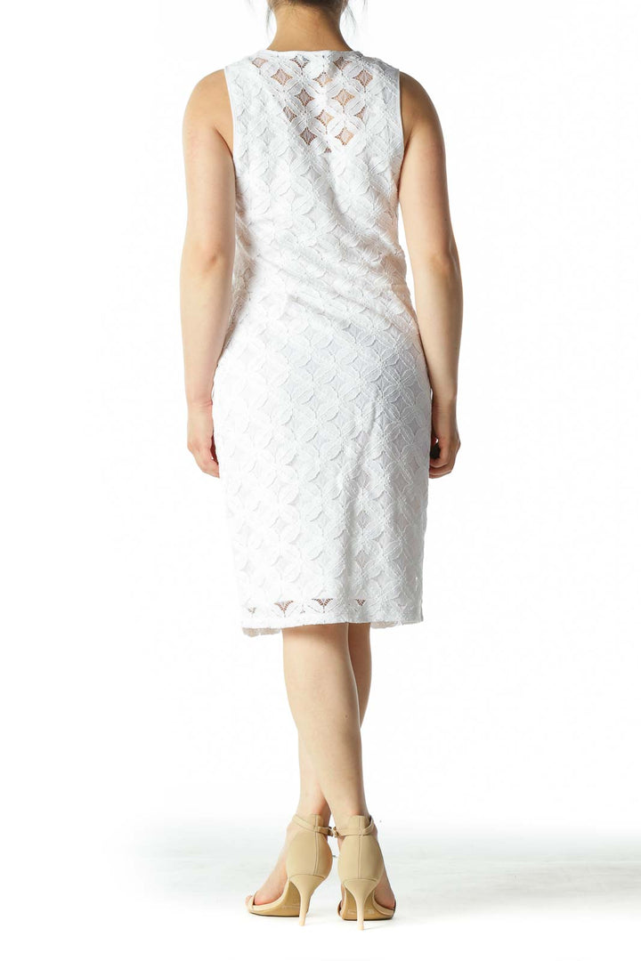 White A-Line Dress with Floral Pattern