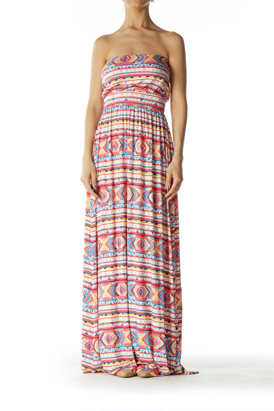 Orange and Multicolored Patterned Maxi Dress