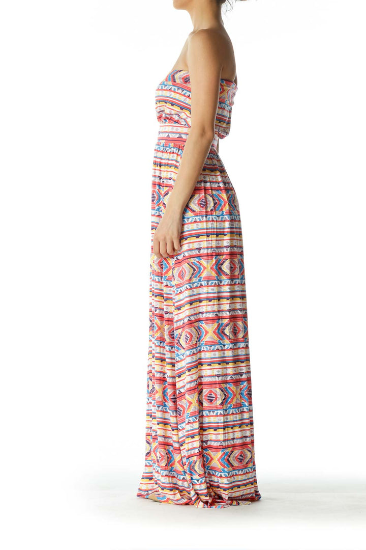 Orange and Multicolored Patterned Maxi Dress