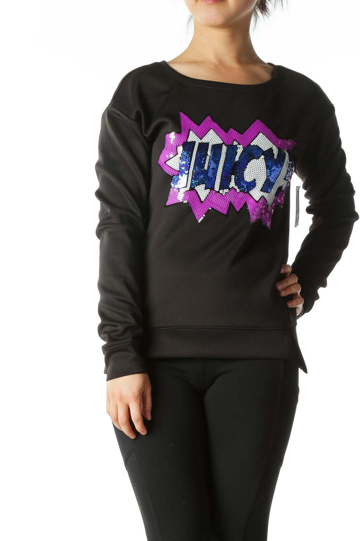 Black Loud Sequin Graphic Crewneck