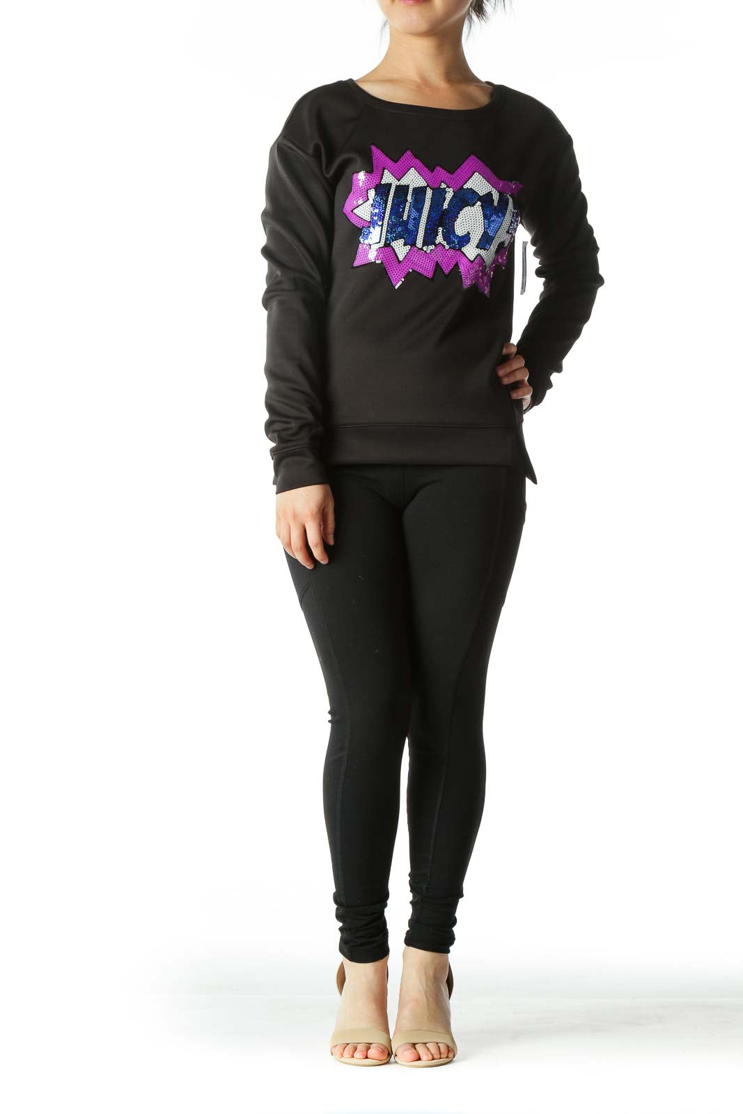 Black Loud Sequin Graphic Crewneck