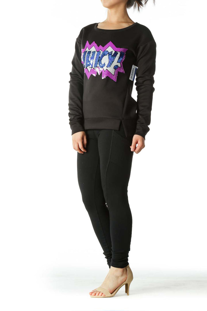 Black Loud Sequin Graphic Crewneck