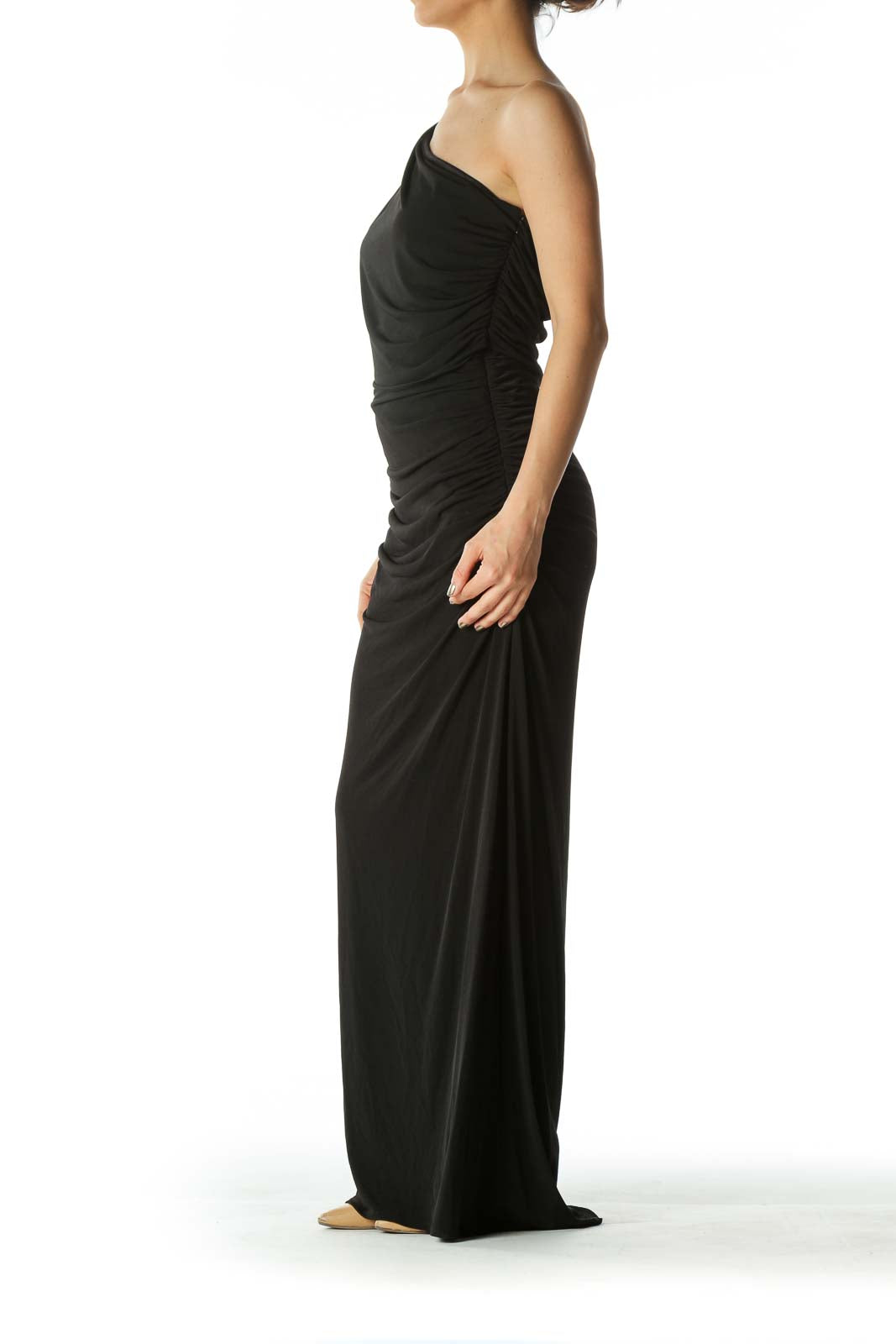 Black One Shoulder Evening Dress With Bejeweled Strap