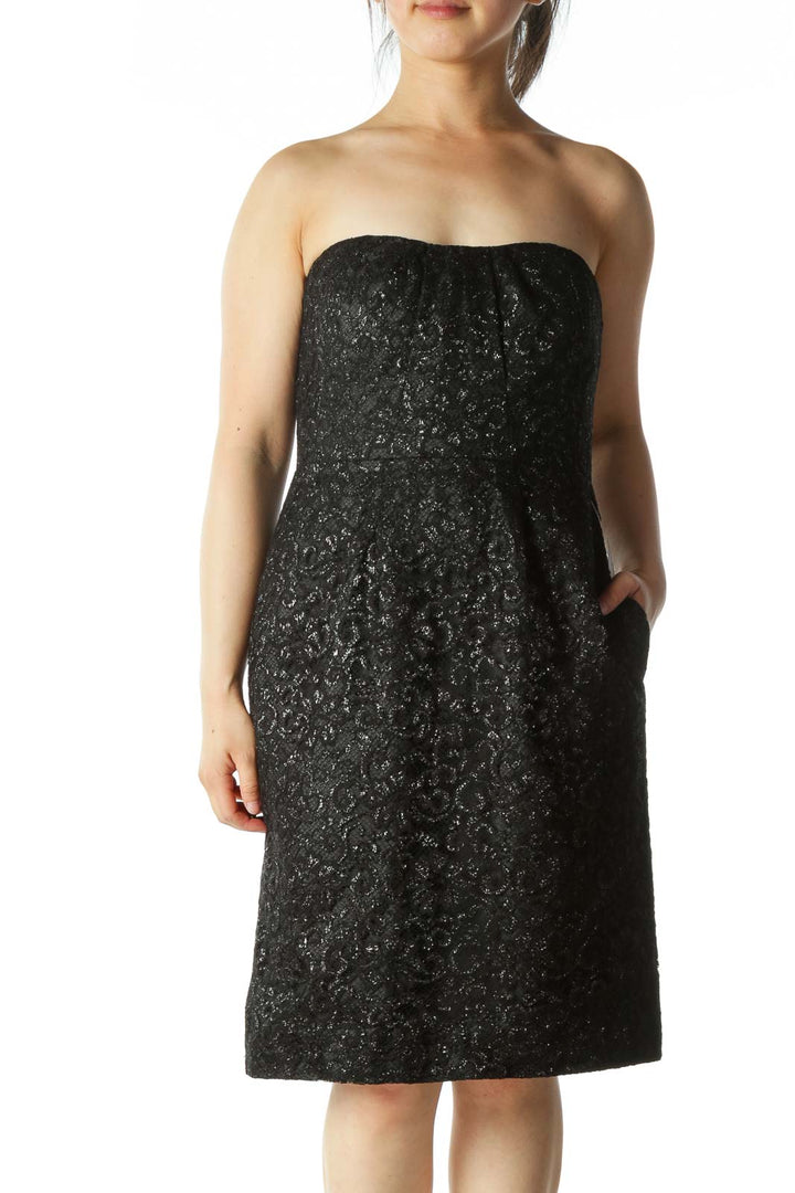 Black and Metallic Strapless Cocktail Dress