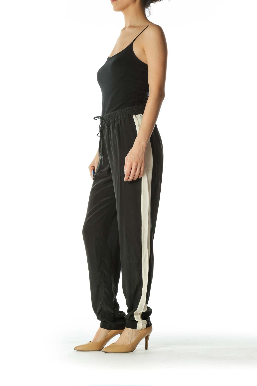 Black and Beige 100% Silk Pants