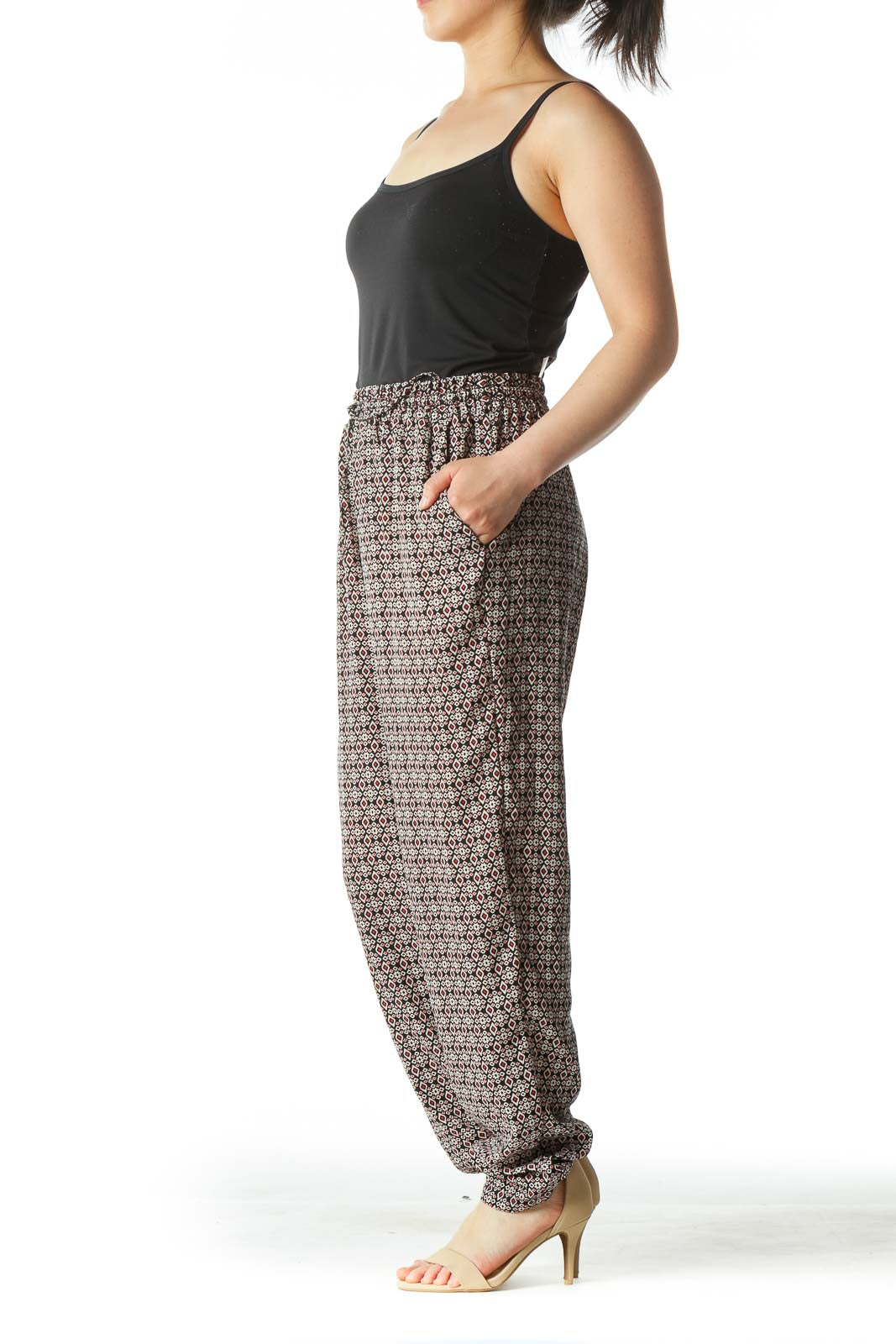 Multicolored Graphic Print High-Waisted Gaucho Pants