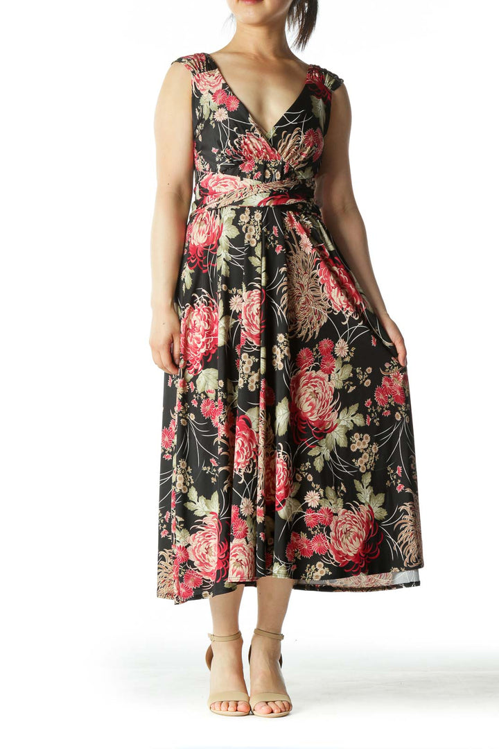 Black and Multicolor Floral Print Dress