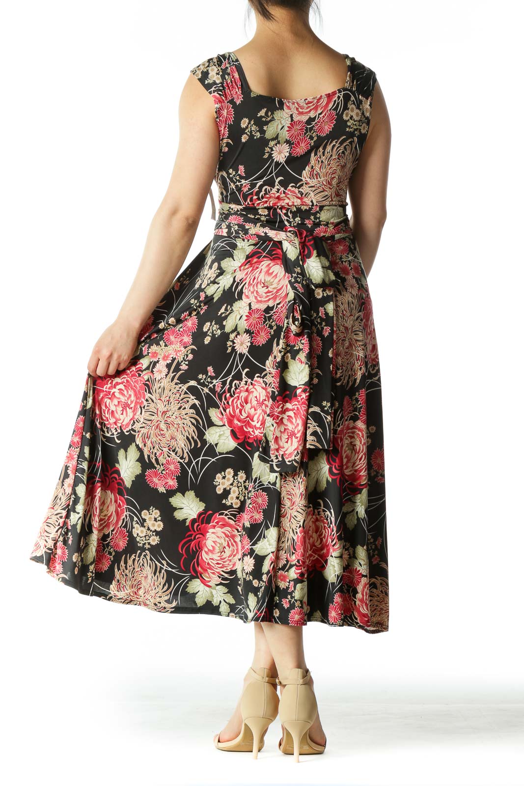 Black and Multicolor Floral Print Dress