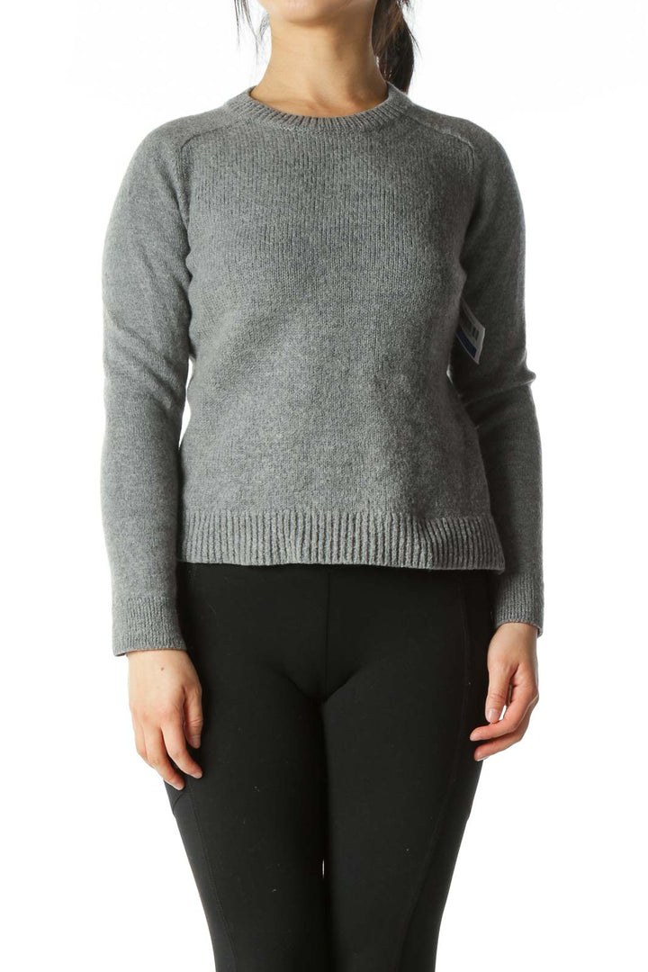 Gray Fitted Wool Crew-Neck Sweater