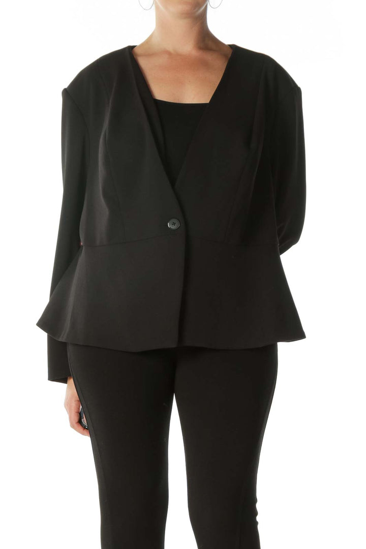 Black Flared Blazer with Padded Shoulders