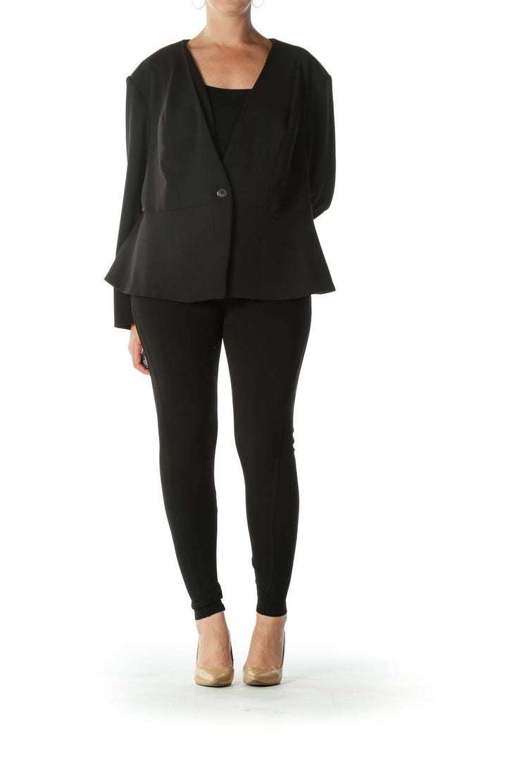 Black Flared Blazer with Padded Shoulders