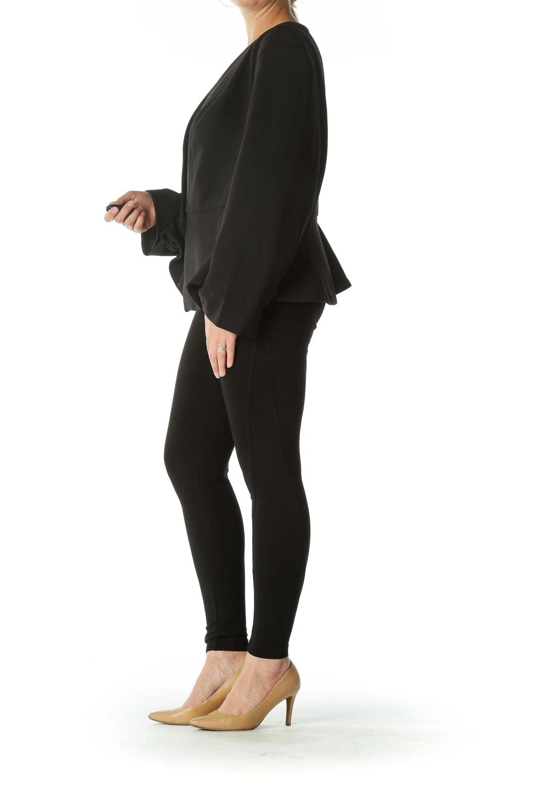 Black Flared Blazer with Padded Shoulders