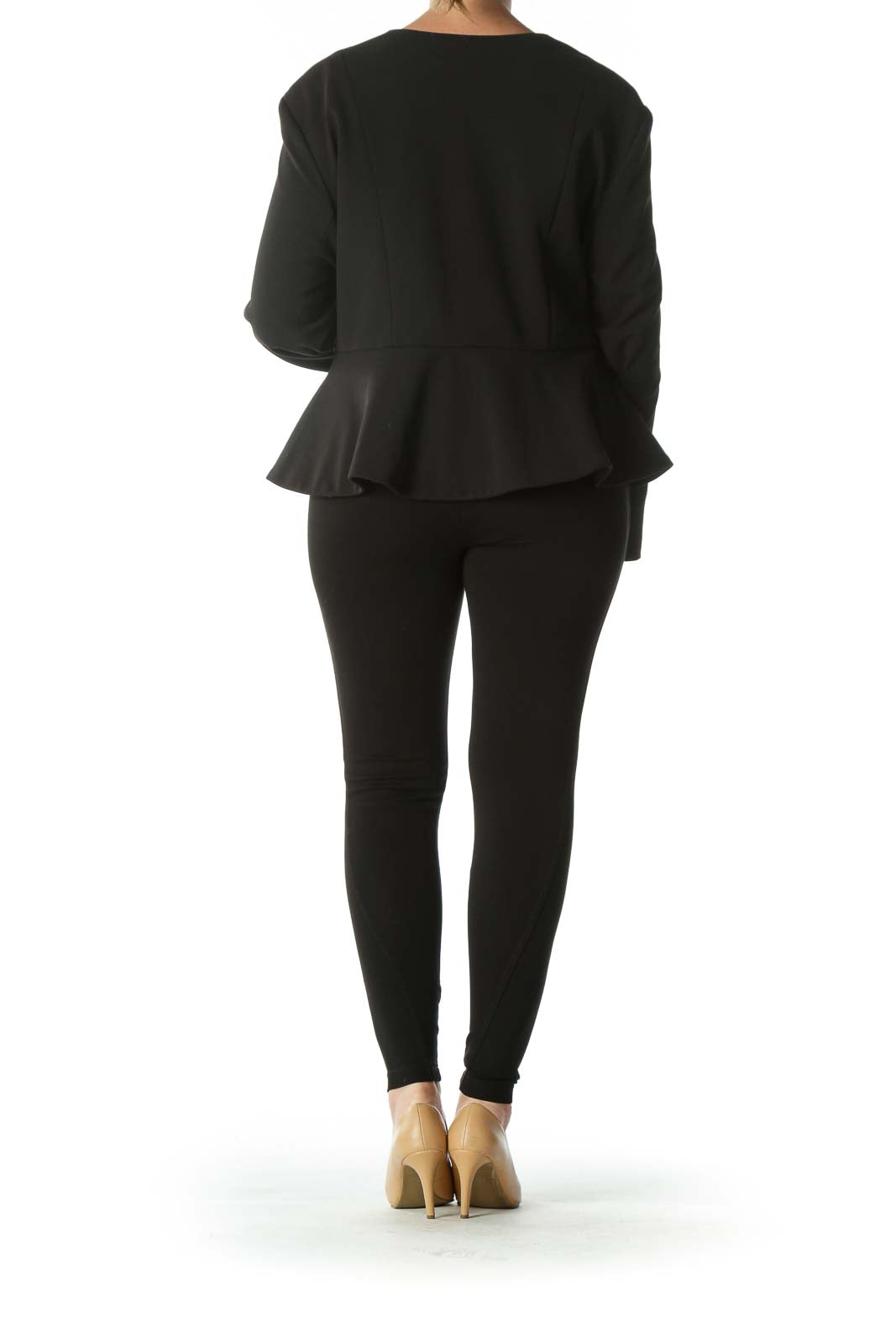 Black Flared Blazer with Padded Shoulders