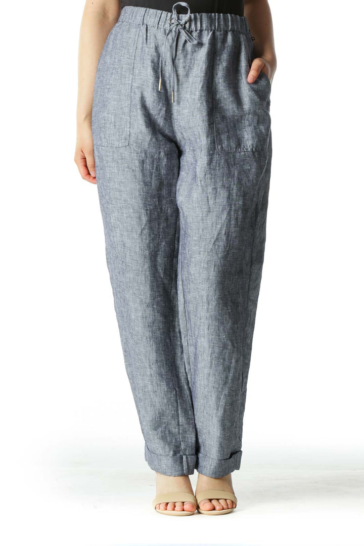 Gray Tapered Cuffed 100% Linen Pants