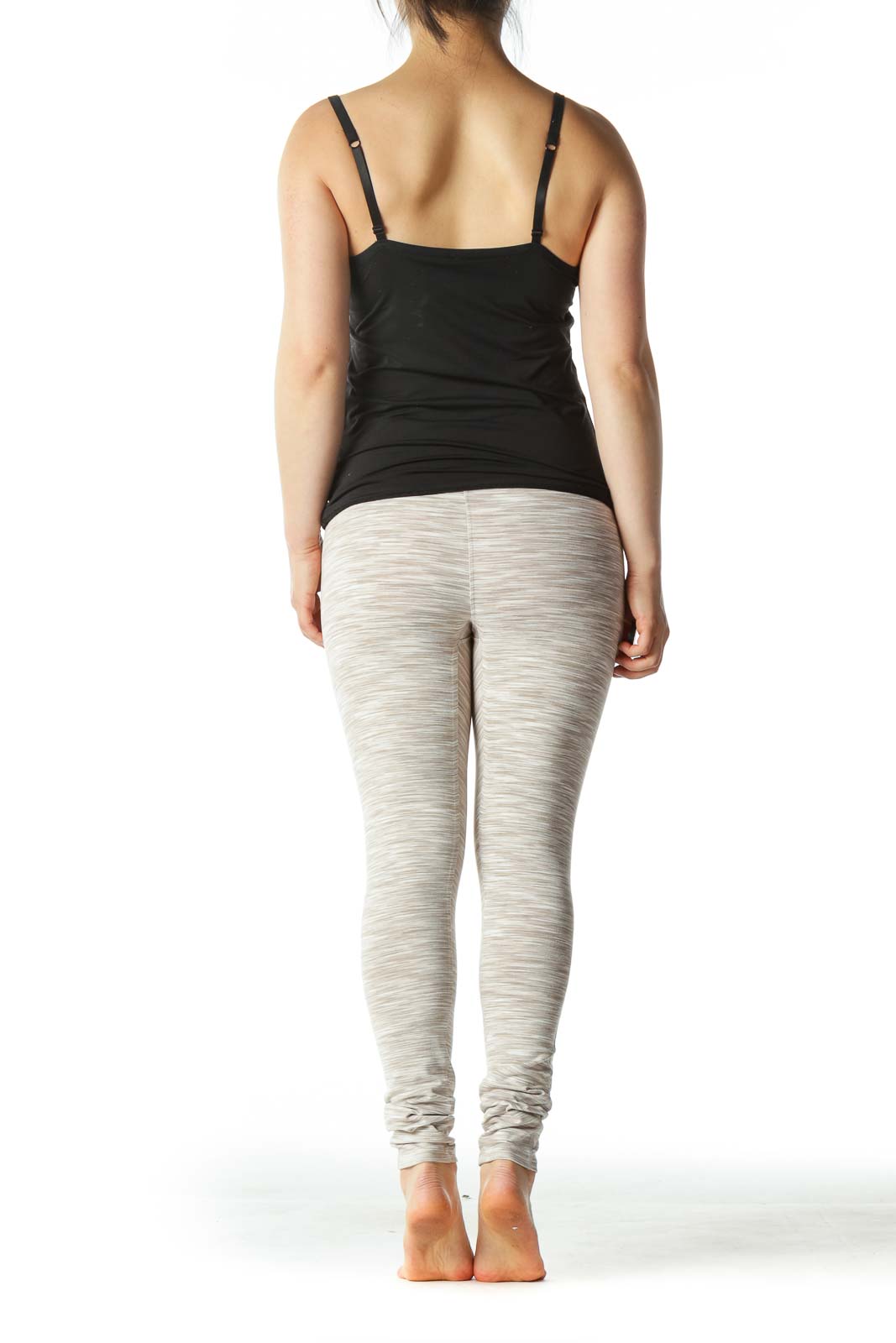 Beige Striped Yoga Pants