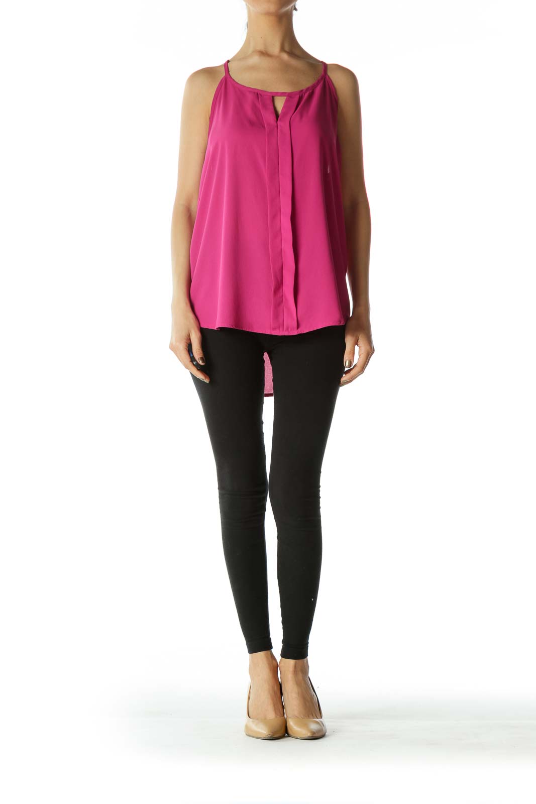 Magenta Spaghetti Strap Keyhole Racer-Back Blouse