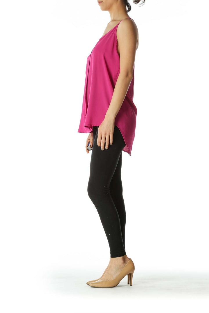 Magenta Spaghetti Strap Keyhole Racer-Back Blouse