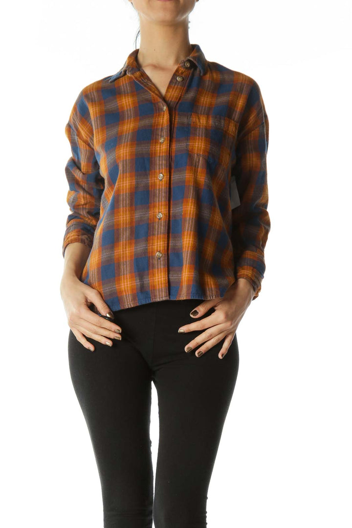 Orange and Blue Plaid Long-Sleeve Button-Down