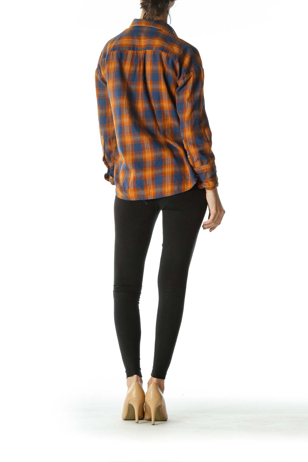 Orange and Blue Plaid Long-Sleeve Button-Down