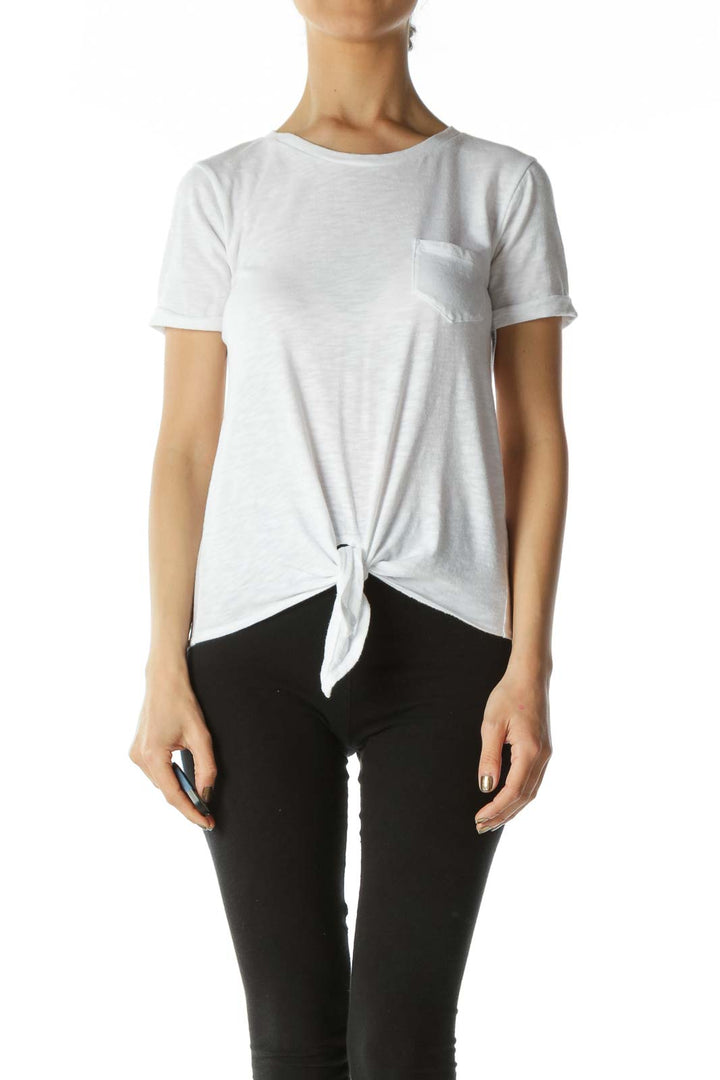 White Tie-Front Chest-Pocketed Tee