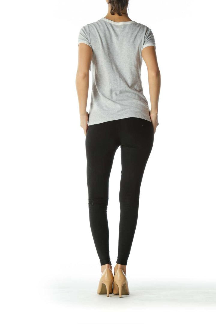 Gray Scoop-Neck Tee with White Neck and Sleeve Bands