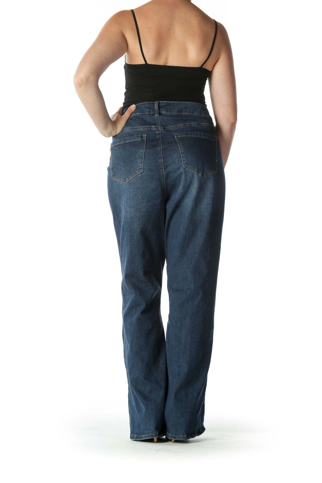 Blue Dark Wash Straight Leg Denim