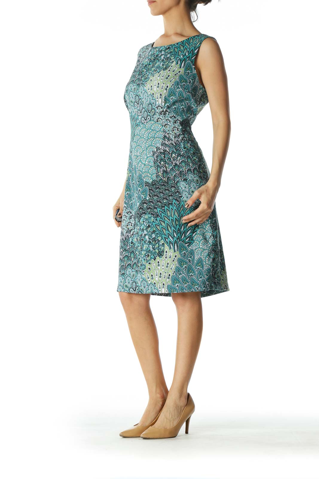 Green Paisley-Graphic Shift Dress