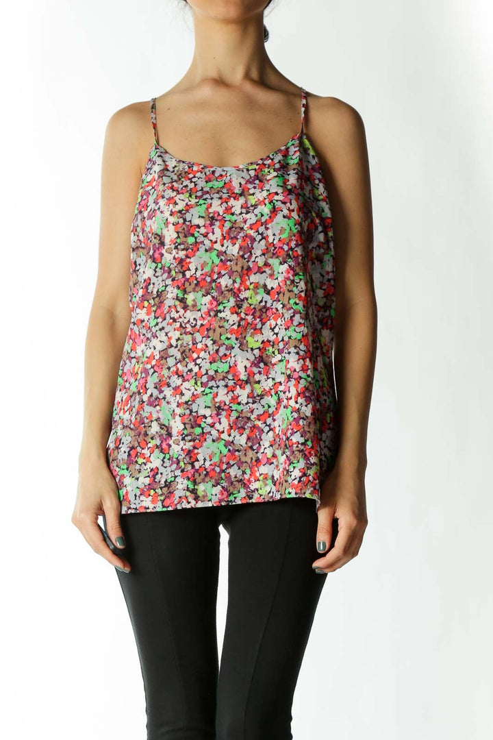 Multicolored Floral-Print Spaghetti Strap Tank-Blouse