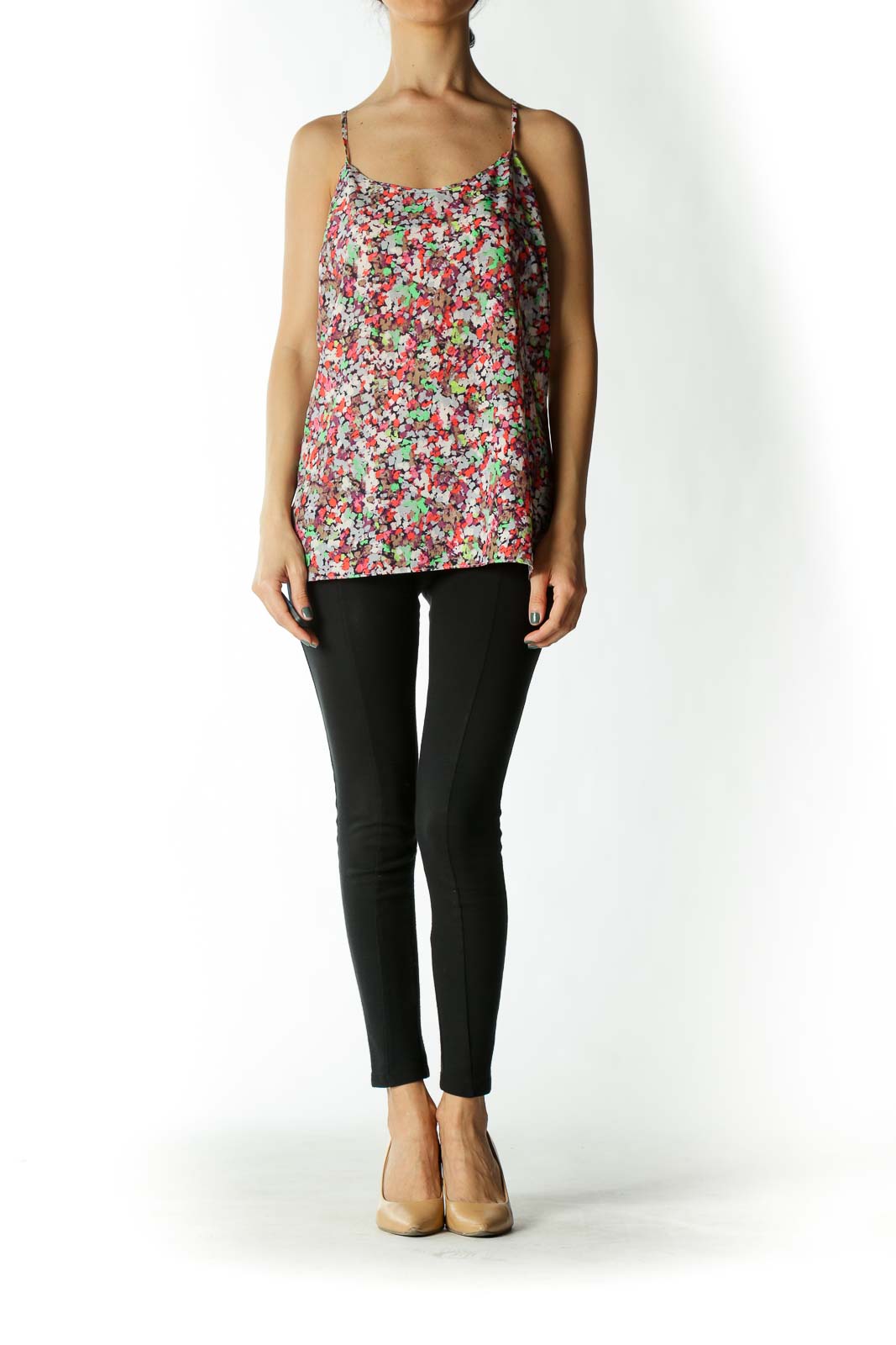 Multicolored Floral-Print Spaghetti Strap Tank-Blouse