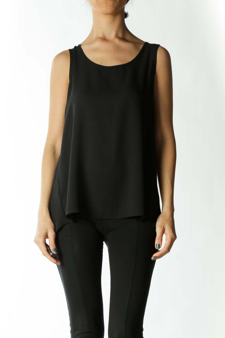 Black Translucent Open-Back Tank Blouse