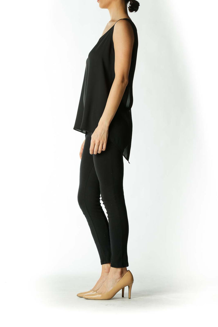 Black Translucent Open-Back Tank Blouse