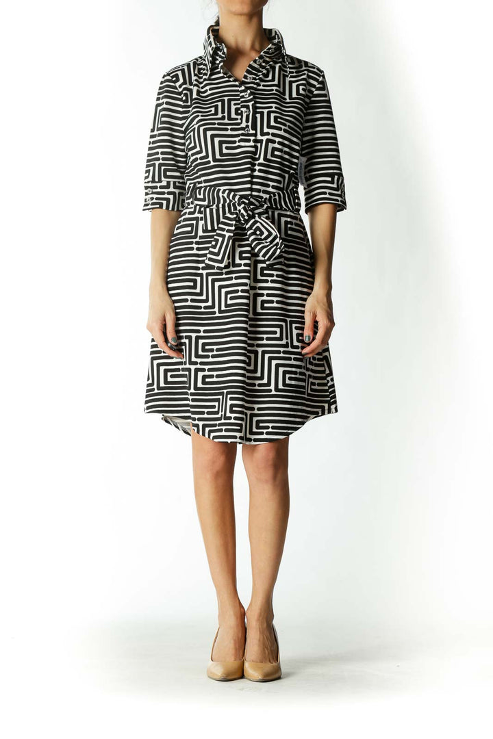 Black and White Striped Shirt Dress with Belt