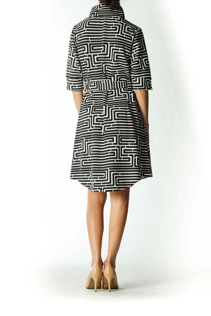 Black and White Striped Shirt Dress with Belt