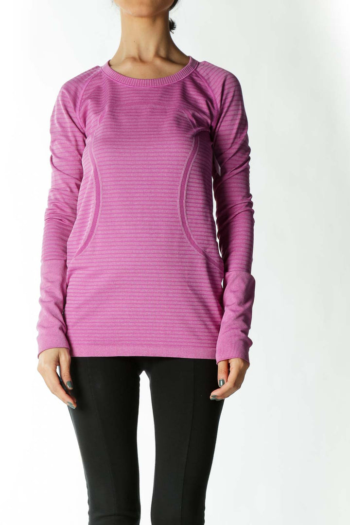 Purple Long-Sleeve Fitted Yoga Top with Thumb Holes