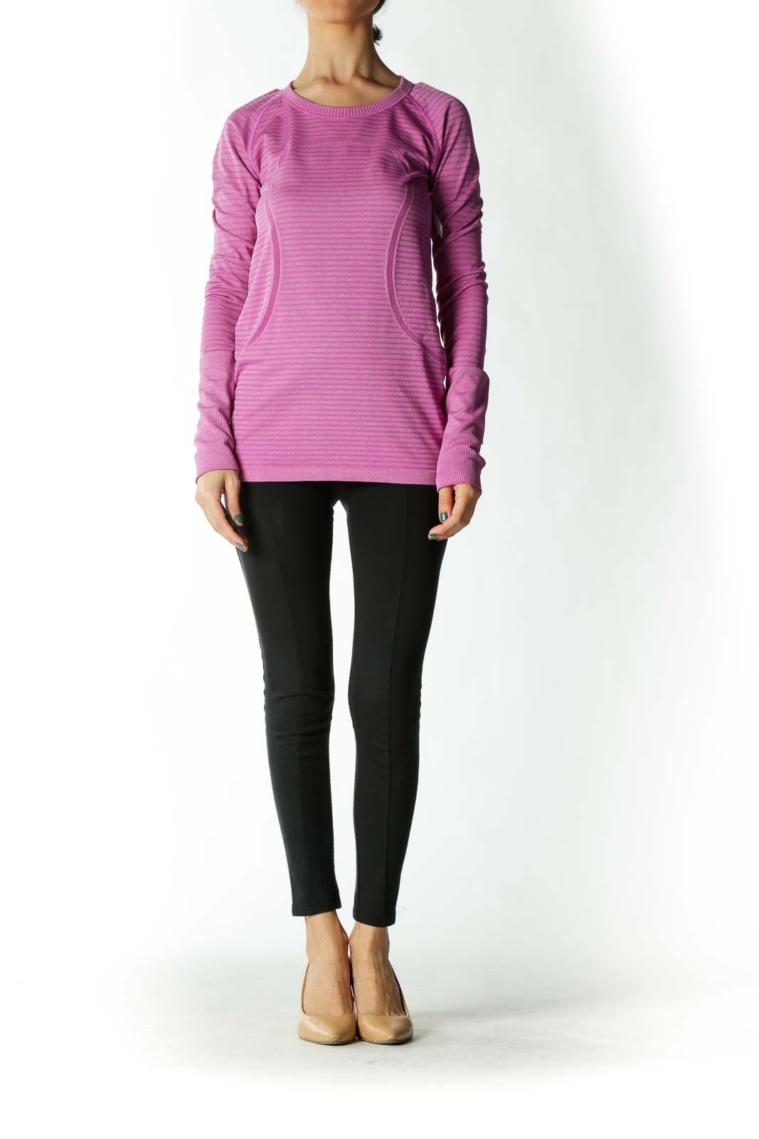 Purple Long-Sleeve Fitted Yoga Top with Thumb Holes