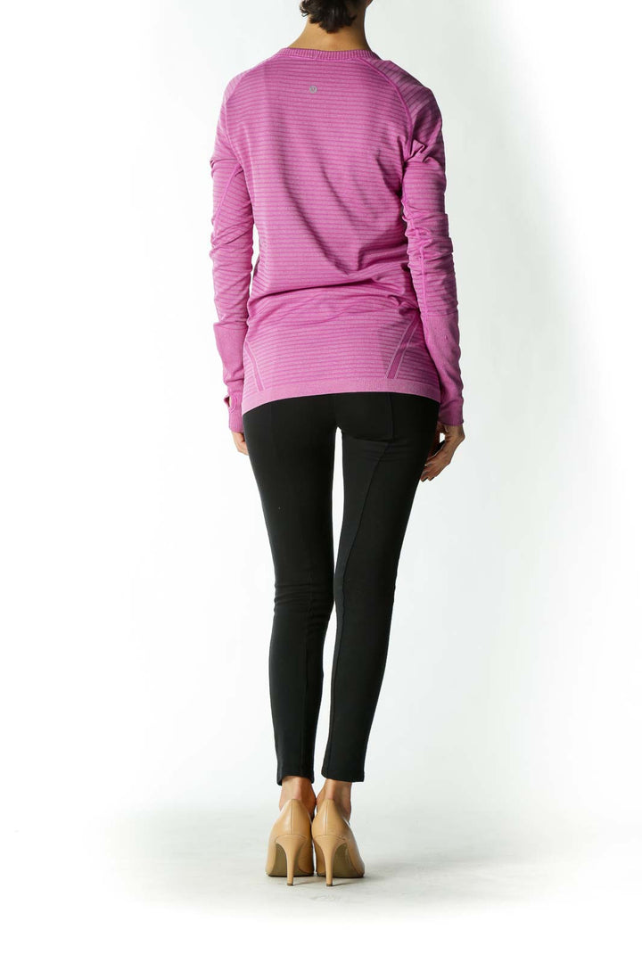 Purple Long-Sleeve Fitted Yoga Top with Thumb Holes