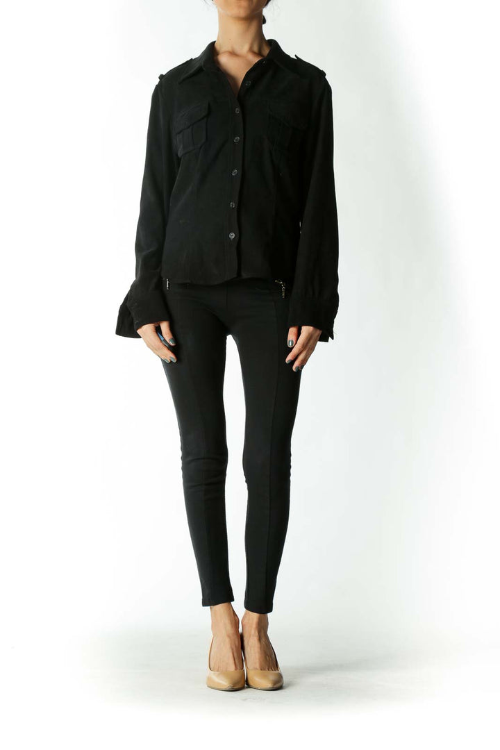 Black Epaulet Pocketed Button Down Shirt