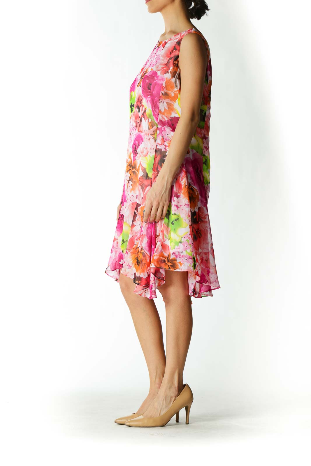 Pink and Orange Floral Print Day Dress