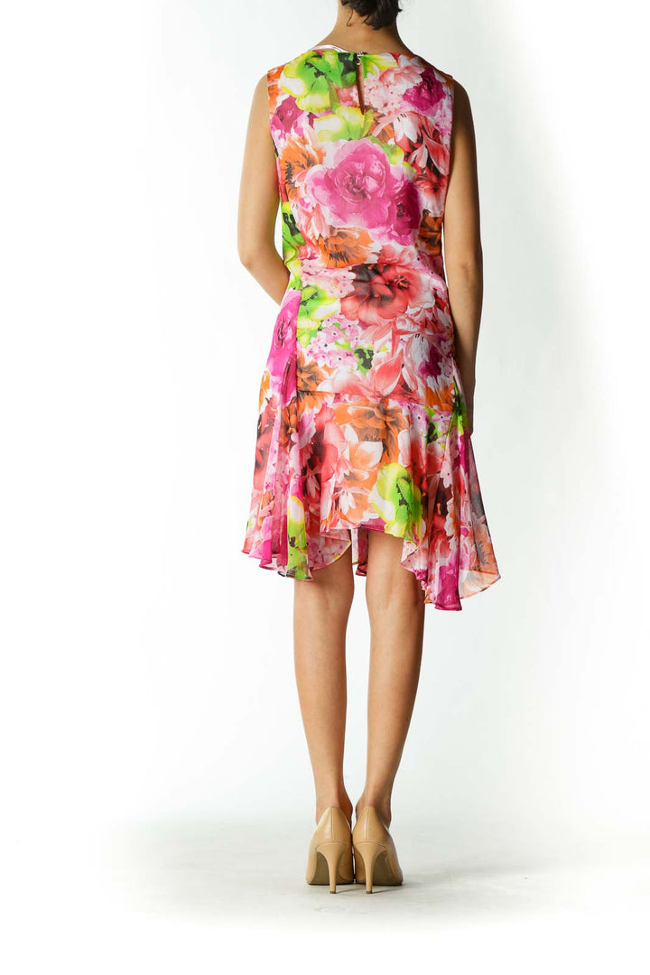 Pink and Orange Floral Print Day Dress