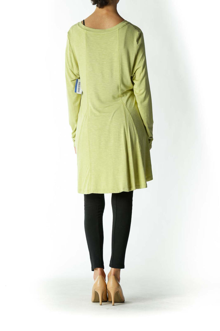 Light-Green Stretch Topstitching High-Low Tunic Top