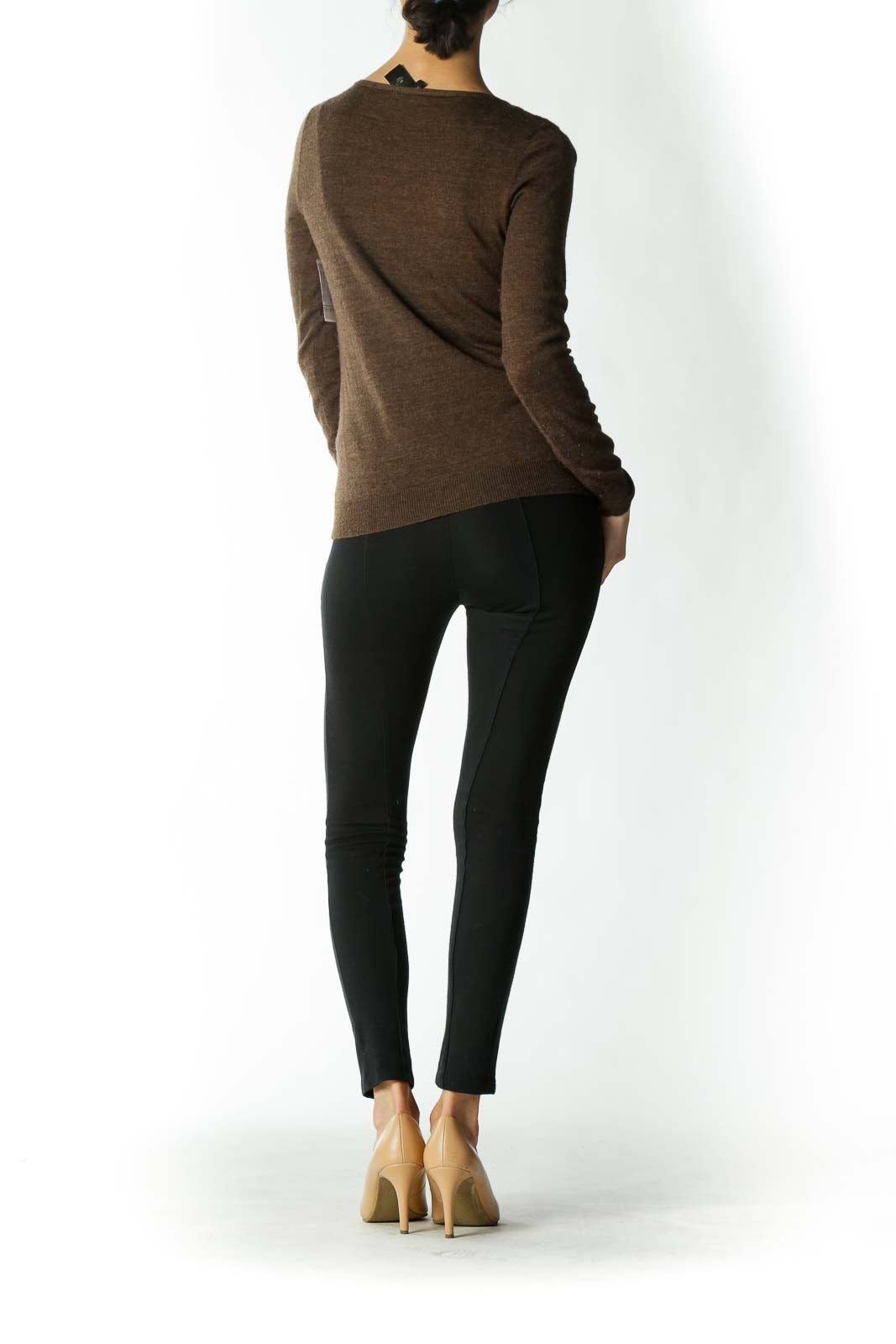 Brown Wool -Blend V-neck Light-Weight Sweater