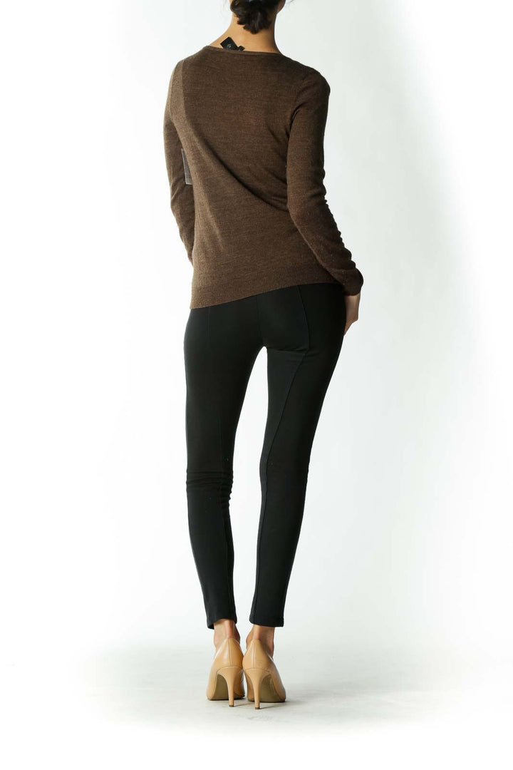 Brown Wool -Blend V-neck Light-Weight Sweater