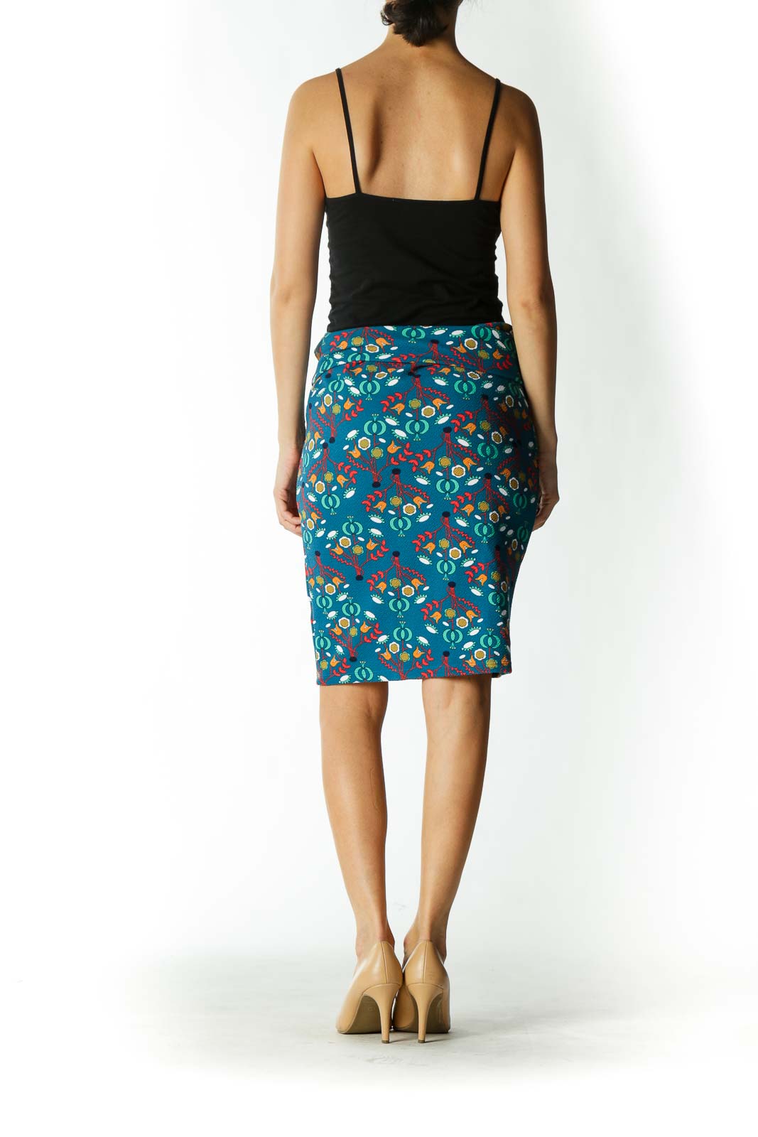 Blue Floral Print Tube Skirt